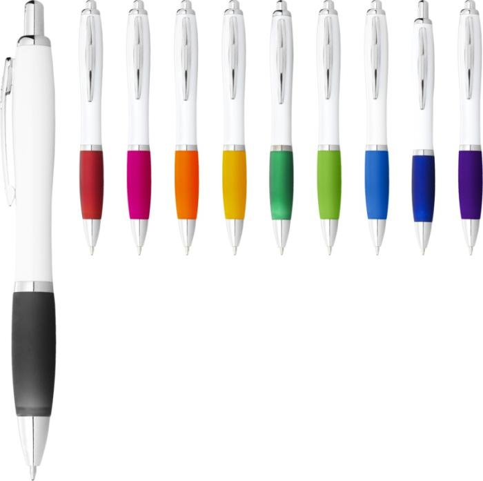 Nash / Curvy Ballpoint Pen - White Barrel & Colour Grip - Black Ink