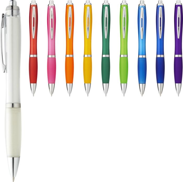 Nash / Curvy Ballpoint Pen - Coloured Barrel & Grip - Blue Ink